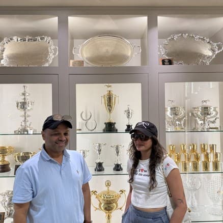 Chaitania and Neeta Kumar in Darley's trophy room