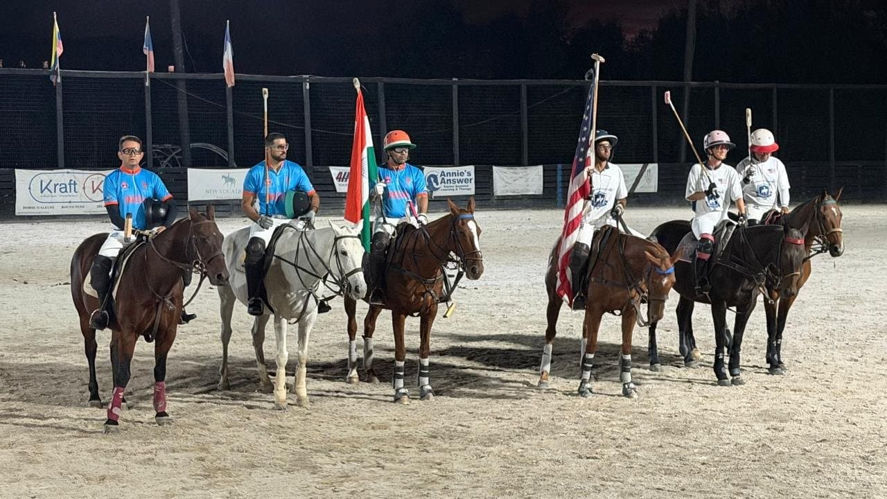 India and the USA with their flags before the final at Commonwealth Polo Club