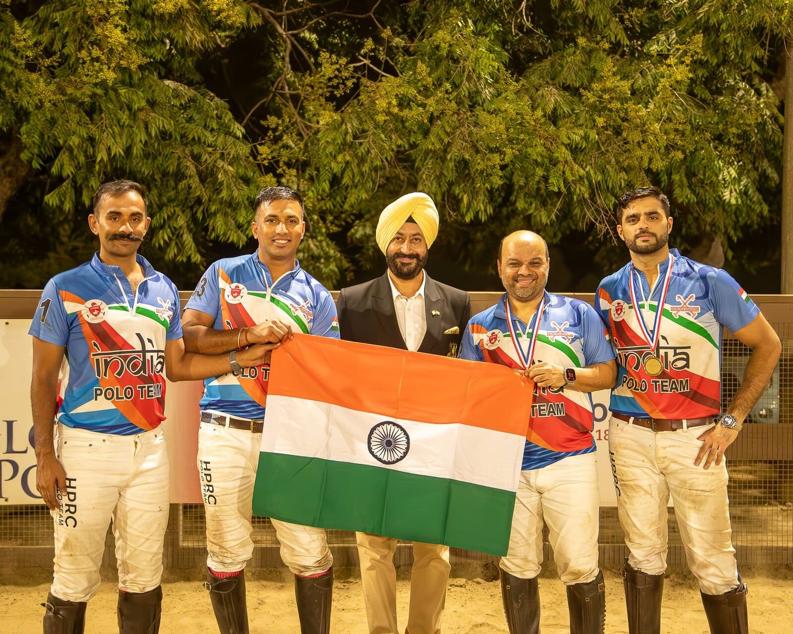 HPRC riders in India colours with Col Vikram Kahlon, Secretary of the Indian Polo Association, at Lakeside Polo Club, San Diego